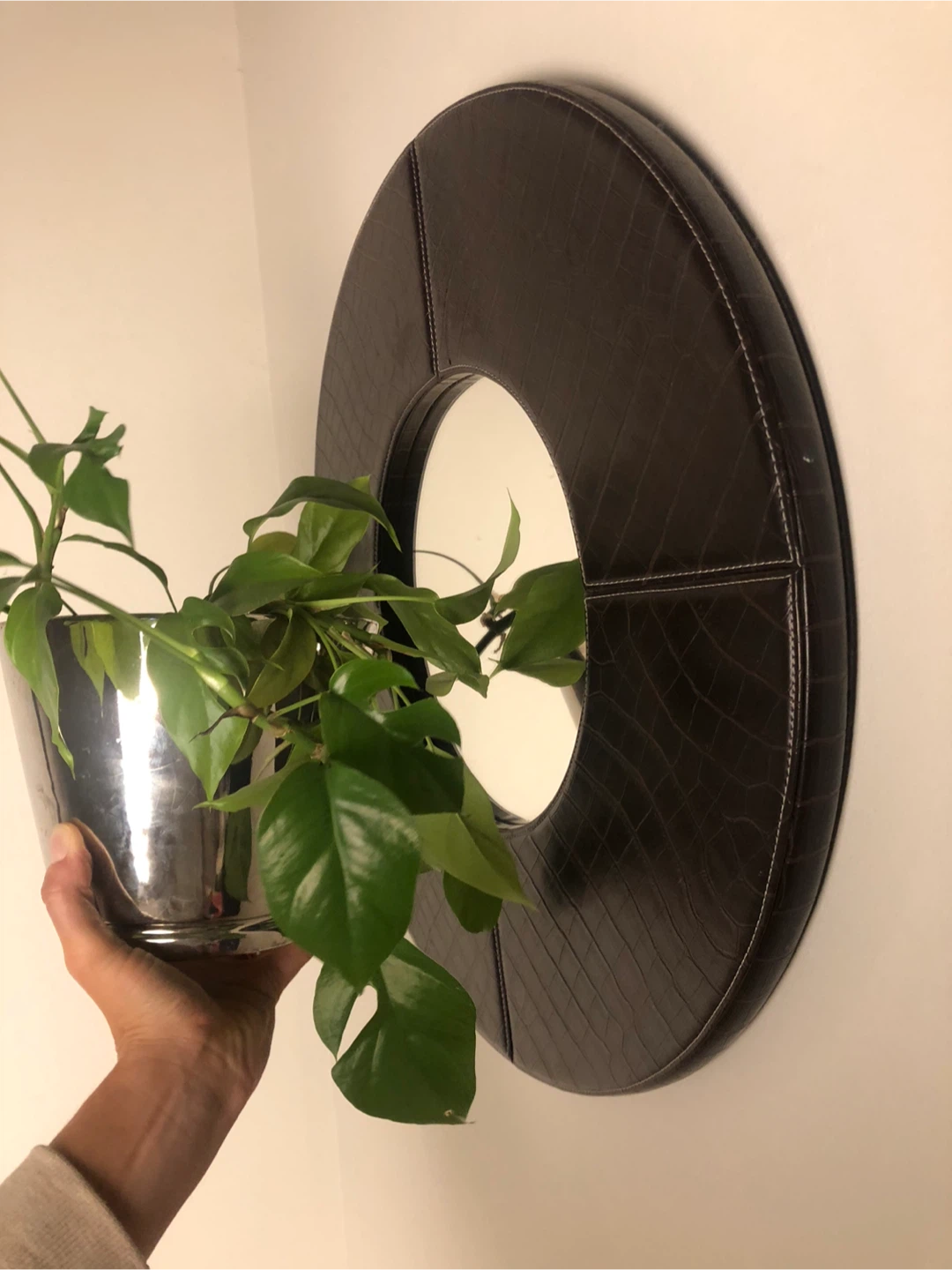 Brown Faux Leather Round Mirror - photo 4