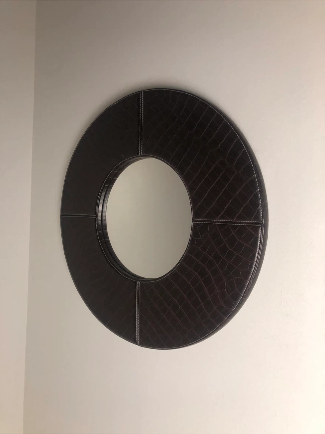 Brown Faux Leather Round Mirror - photo 2