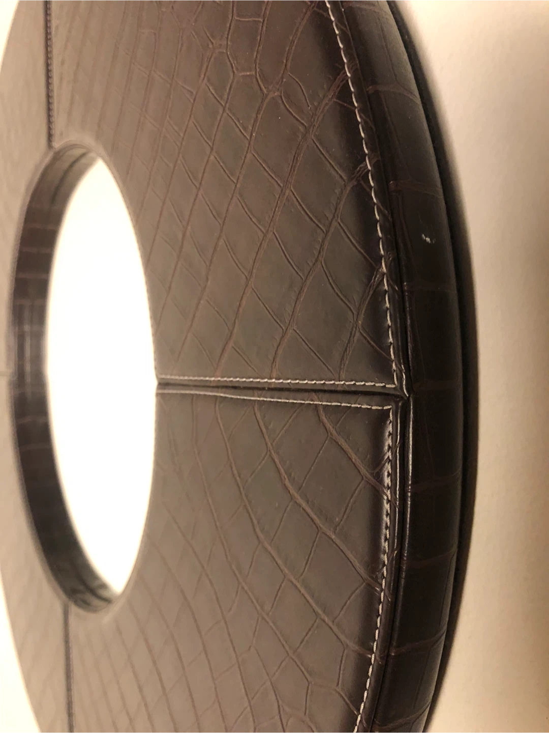 Brown Faux Leather Round Mirror - photo 5