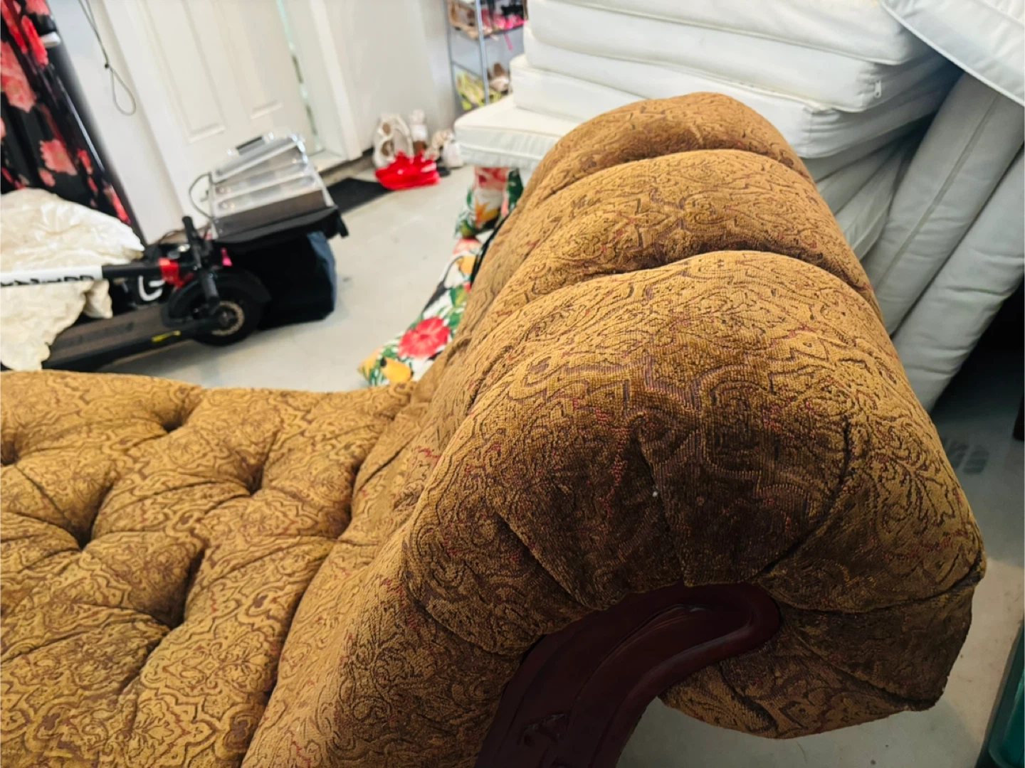 Tufted Chaise solid wood shea Lounge - Brown - photo 2
