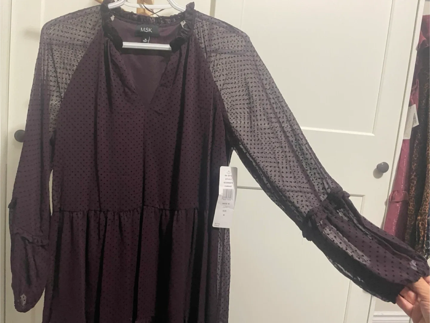 New MSK Burgundy Polka Dot Dress - Size M image indicator(3)