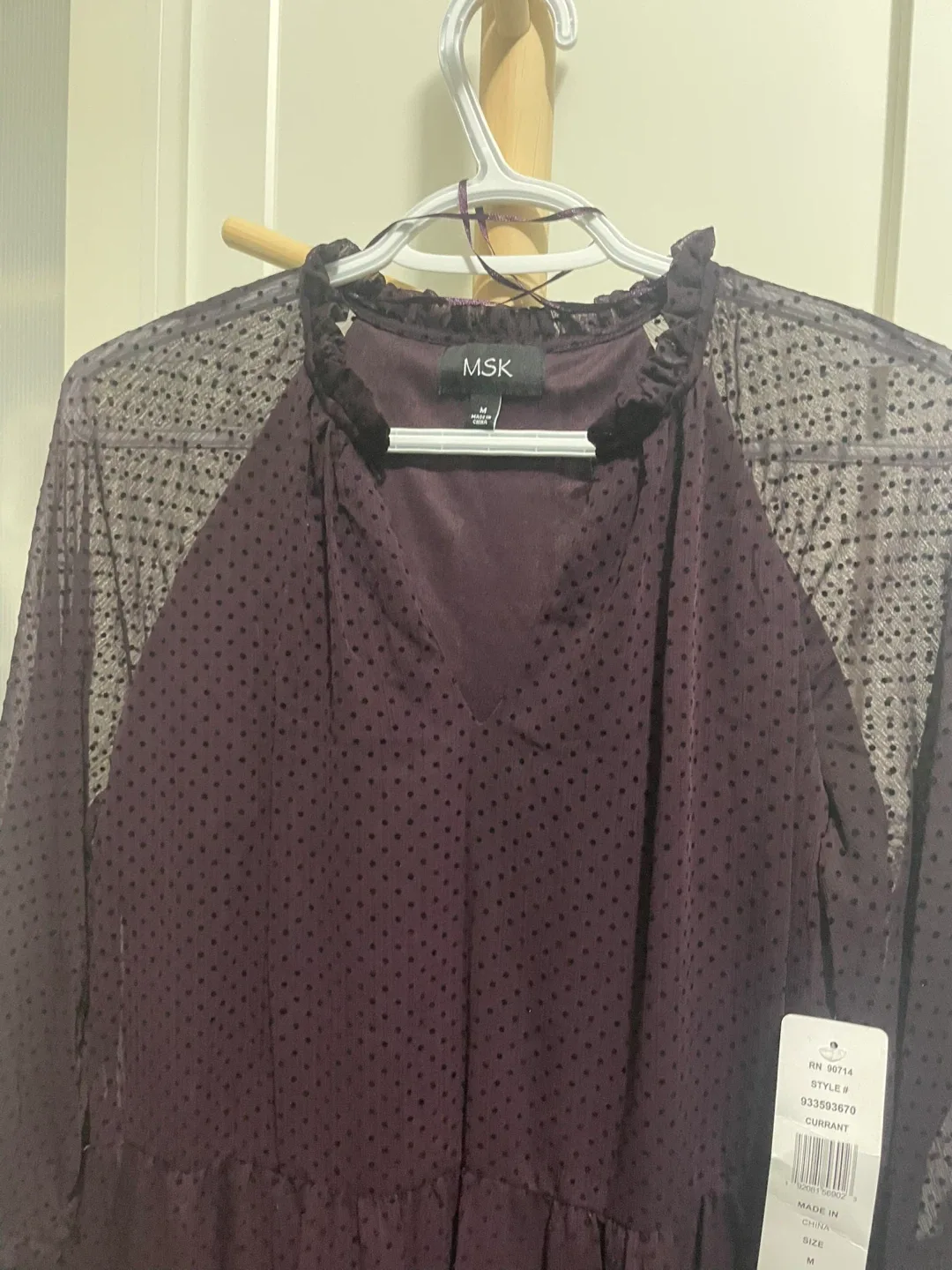 New MSK Burgundy Polka Dot Dress - Size M image indicator(8)