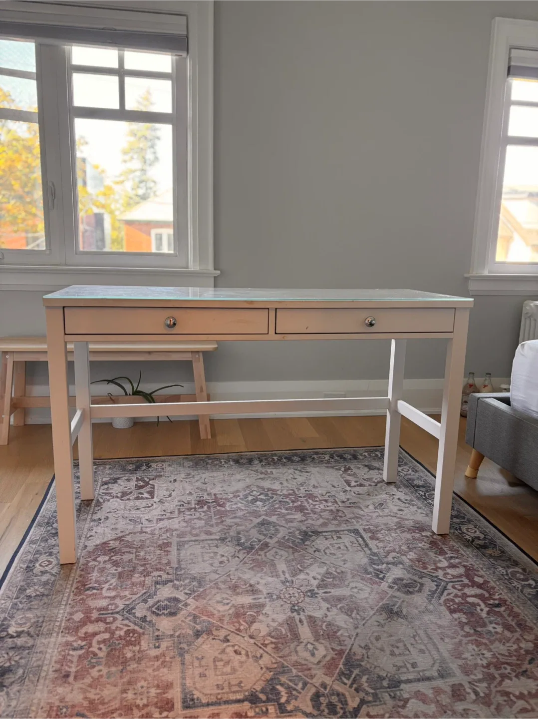 Hemnes IKEA Desk - White with 2 drawers & glass top image indicator(2)