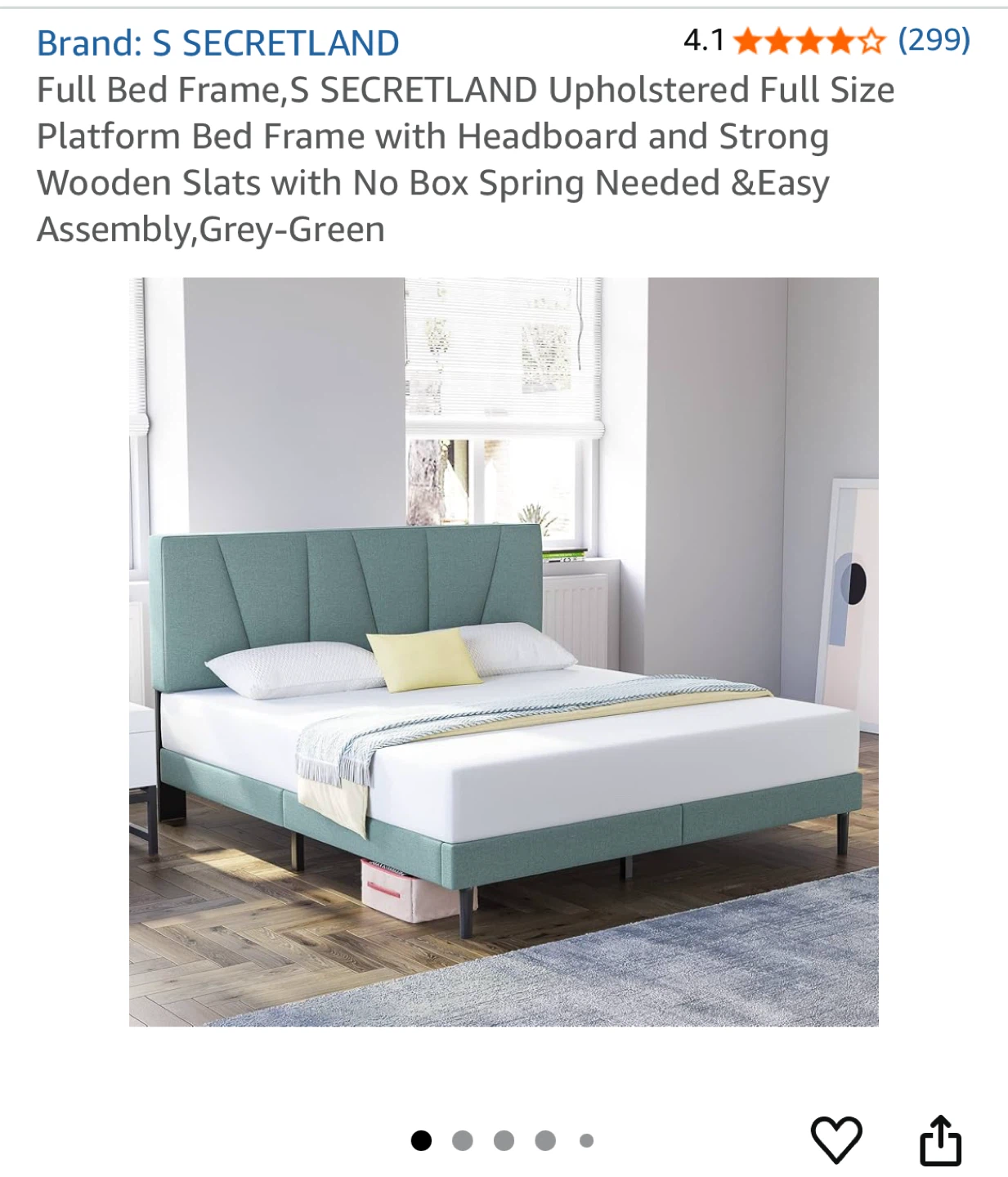 Full Size Bed Frame - Grey-Green - photo 4