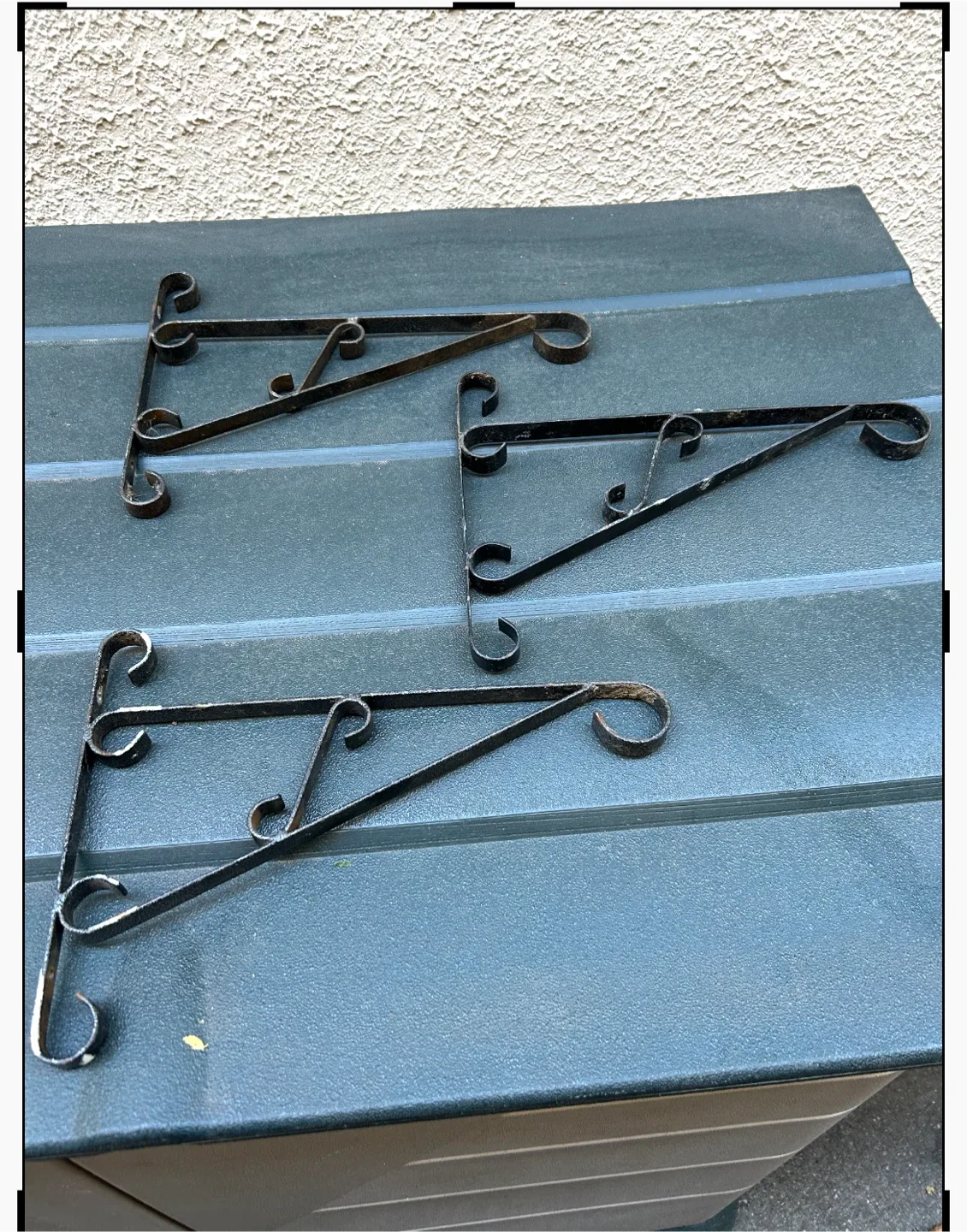 3 Wrought iron brackets garden plant hangers metal thumbnail