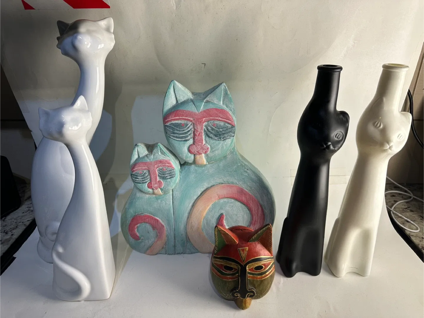 Ceramic, Glass & Carved Wooden Cat Figurines thumbnail