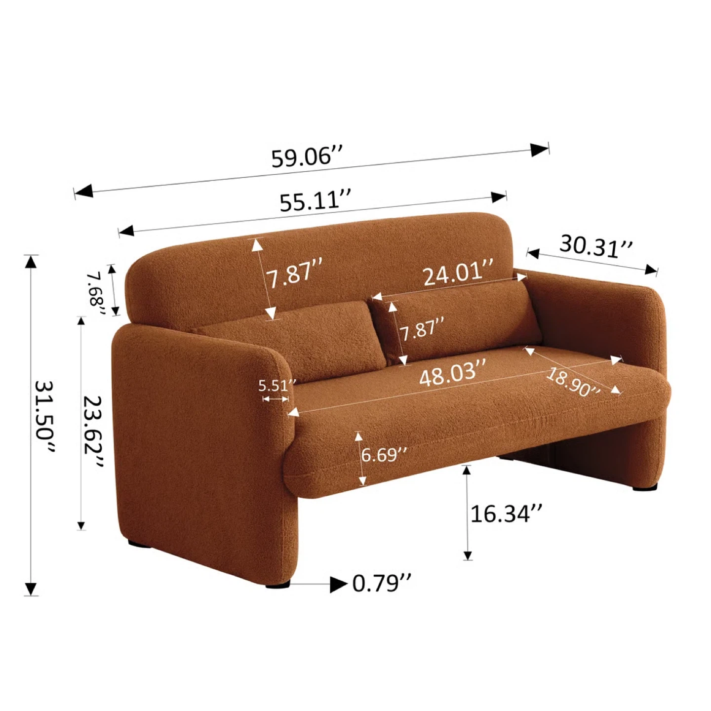 Brown Loveseat Sofa - 59" Wide - photo 2