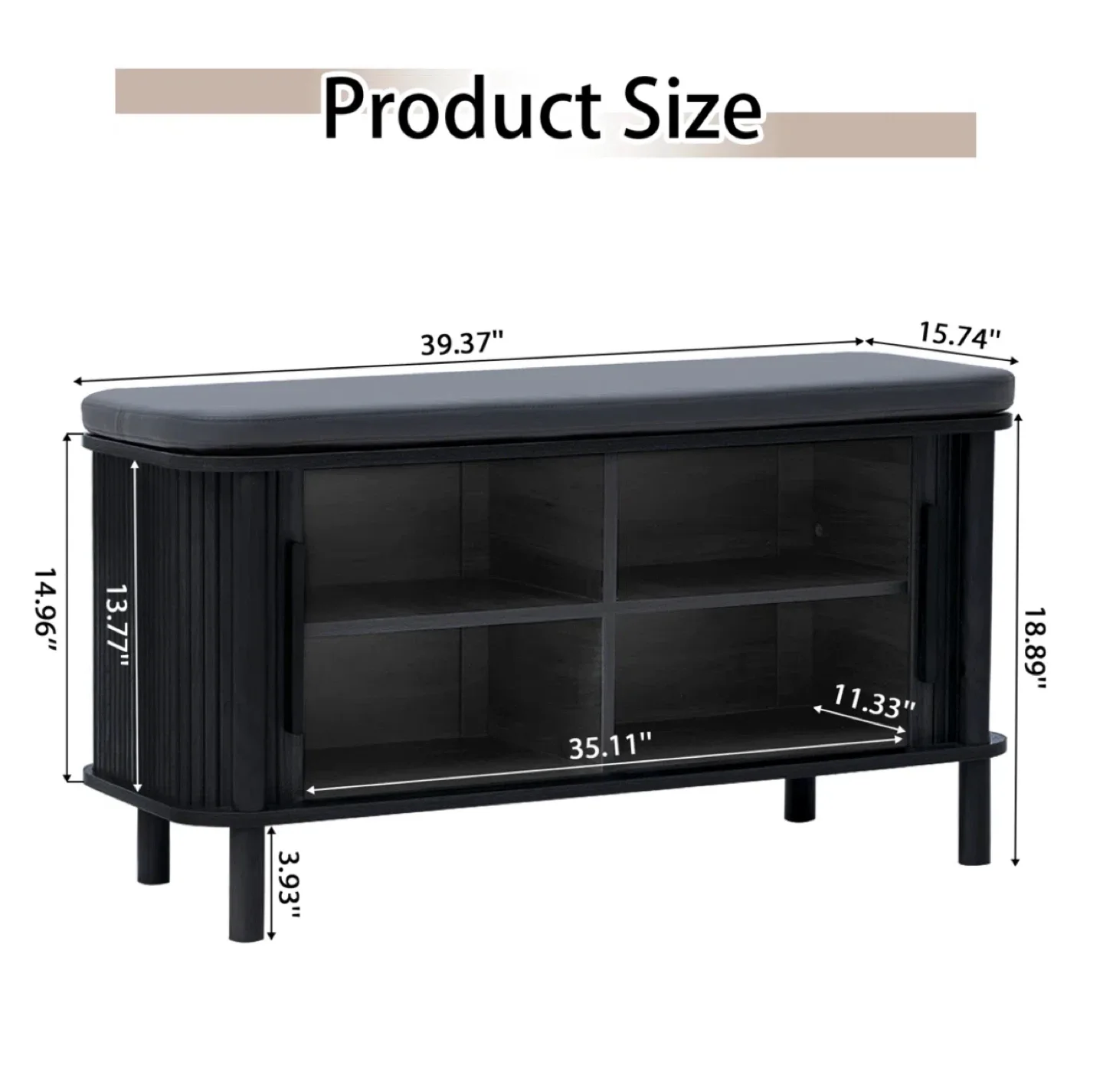 Black Shoe Storage Bench with Padded Seat image indicator(4)