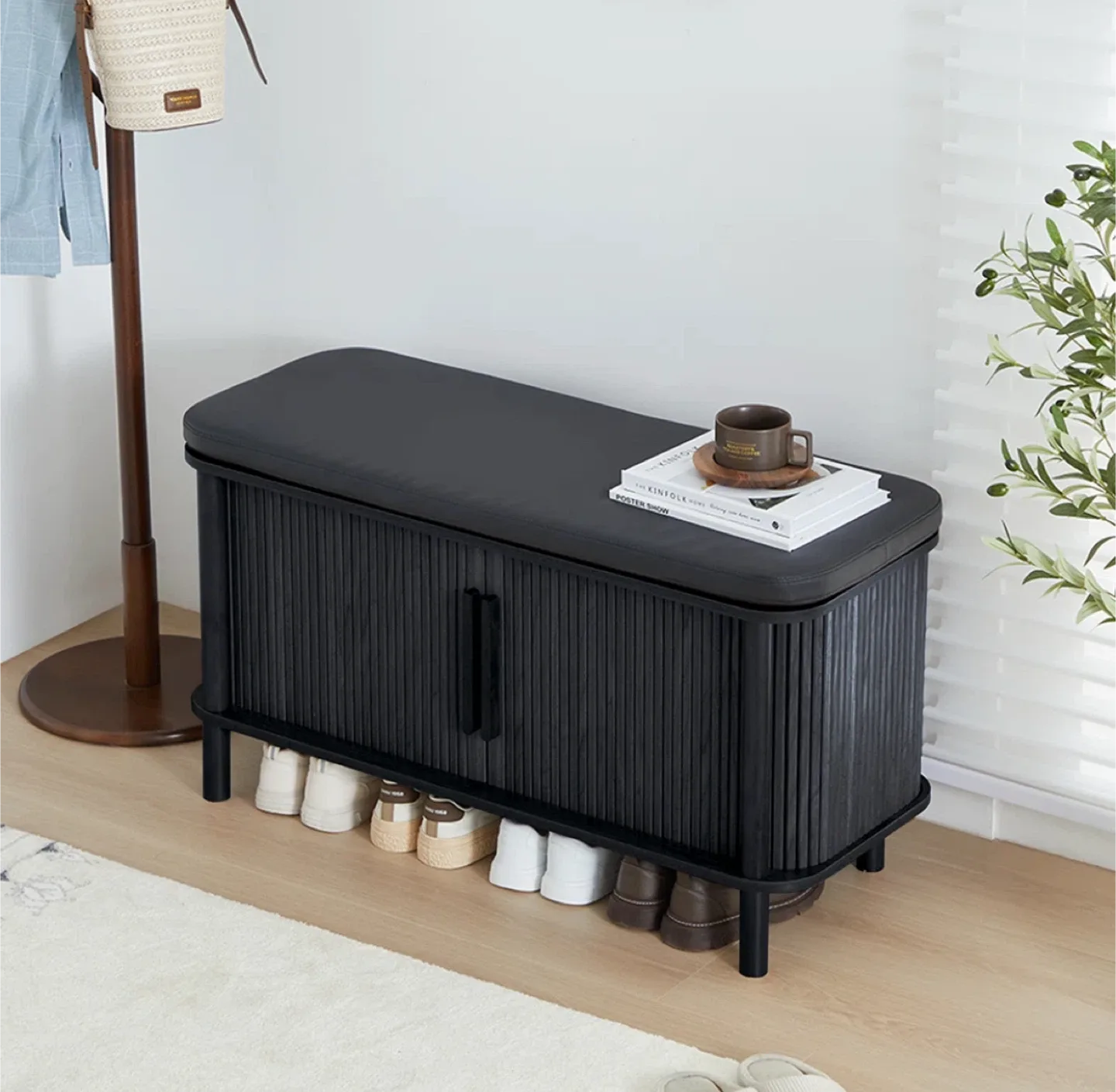 Black Shoe Storage Bench with Padded Seat image indicator(5)