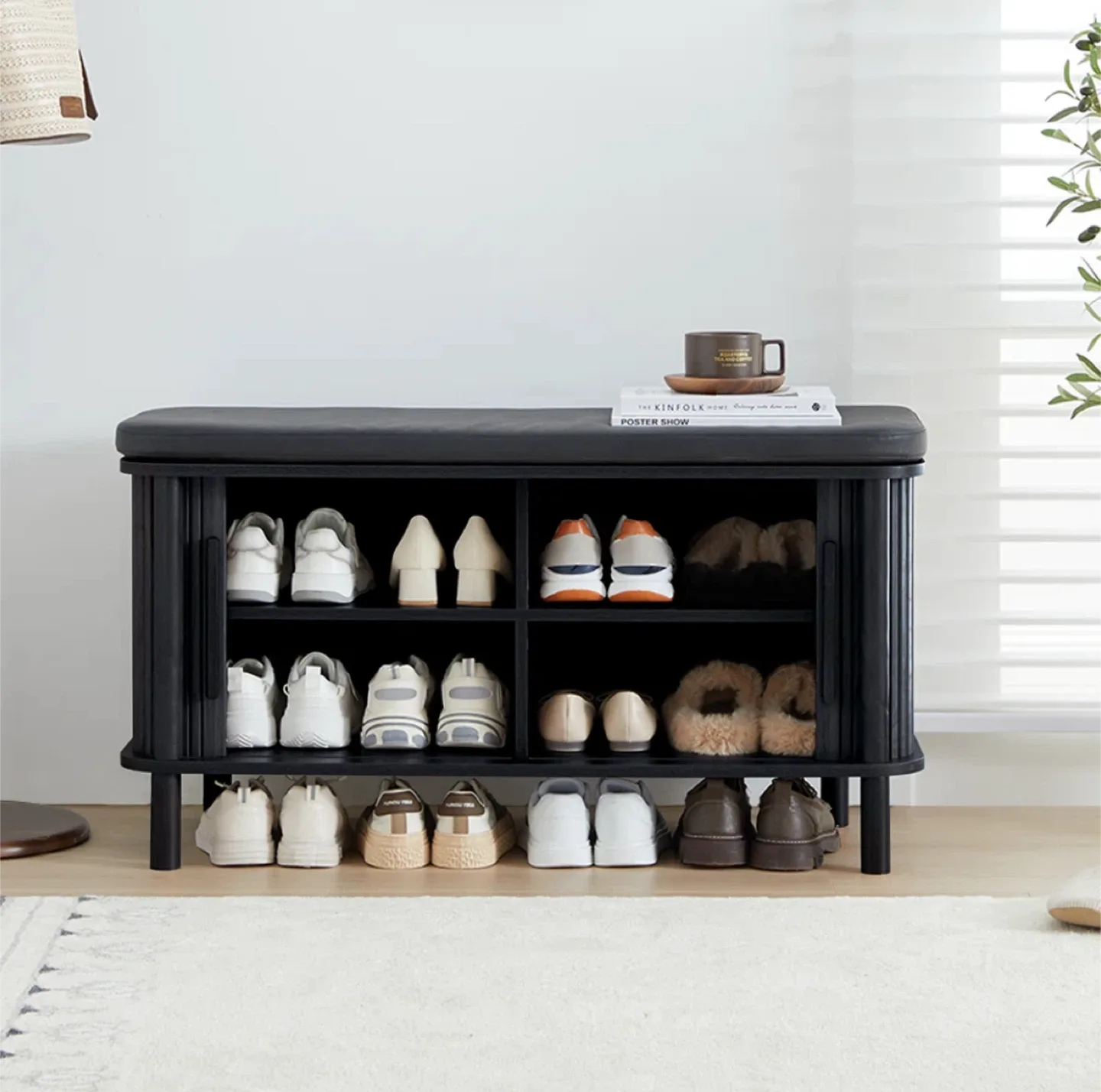 Black Shoe Storage Bench with Padded Seat image indicator(6)