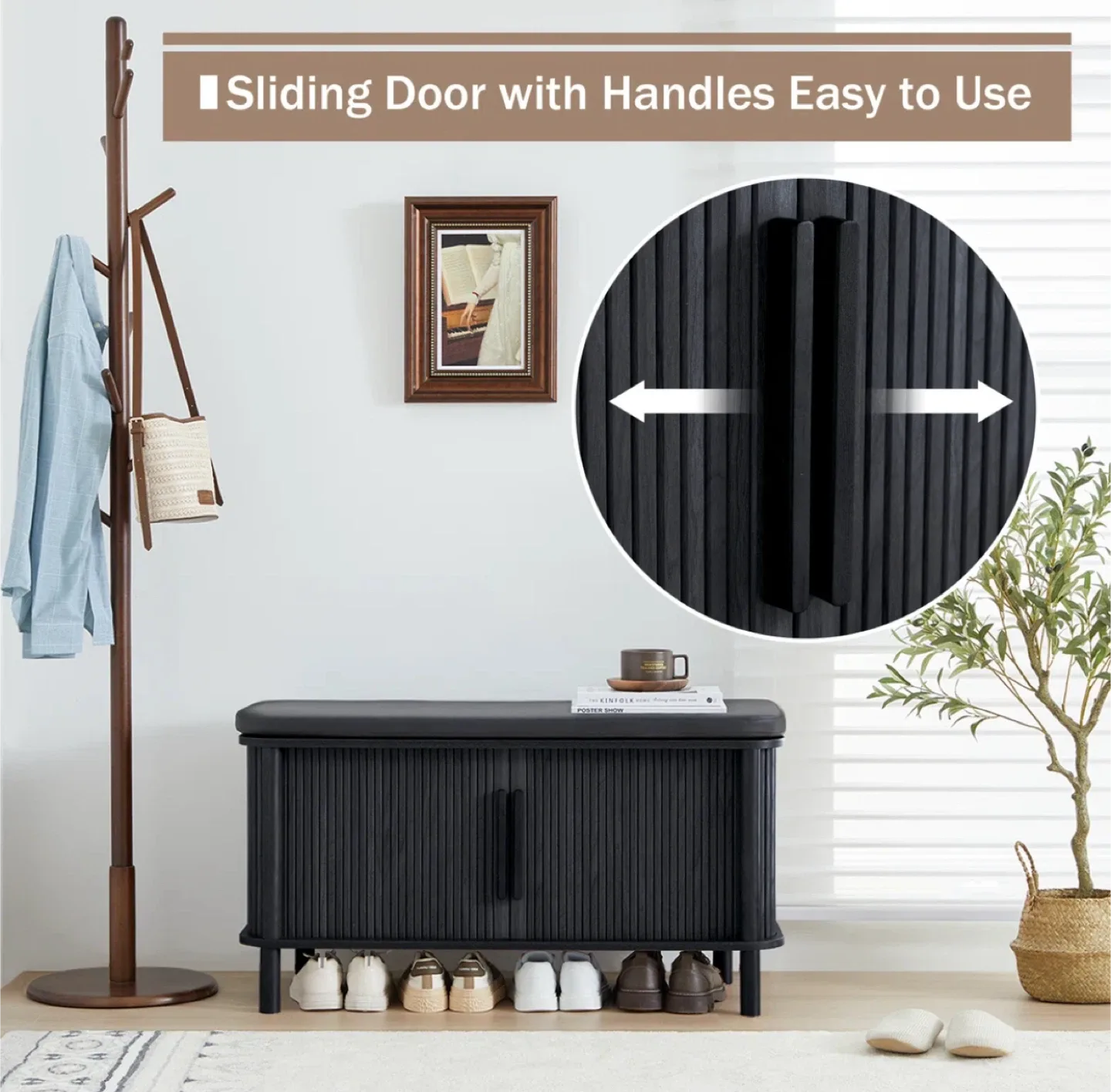 Black Shoe Storage Bench with Padded Seat image indicator(8)