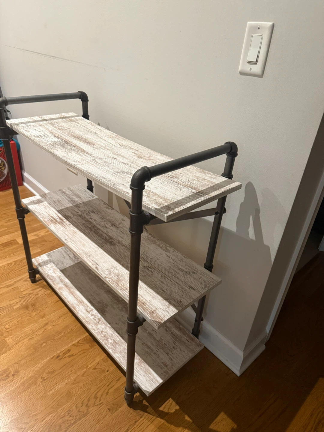 Industrial Style 3-Tier Shelf - Whitewashed Wood