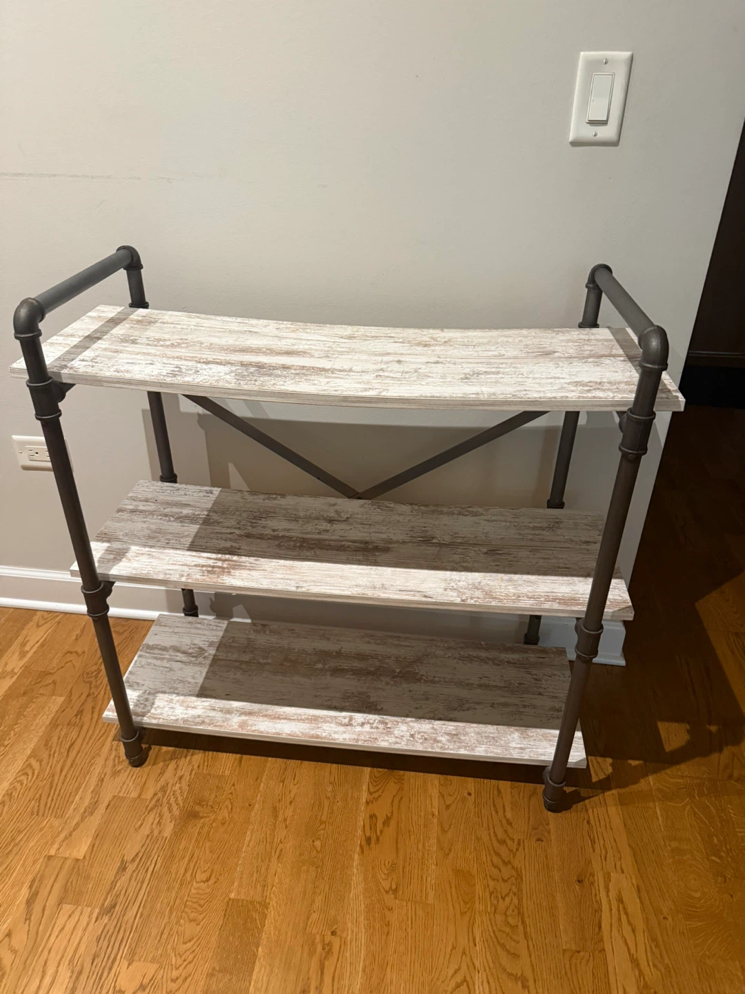 Industrial Style 3-Tier Shelf - Whitewashed Wood - photo 2