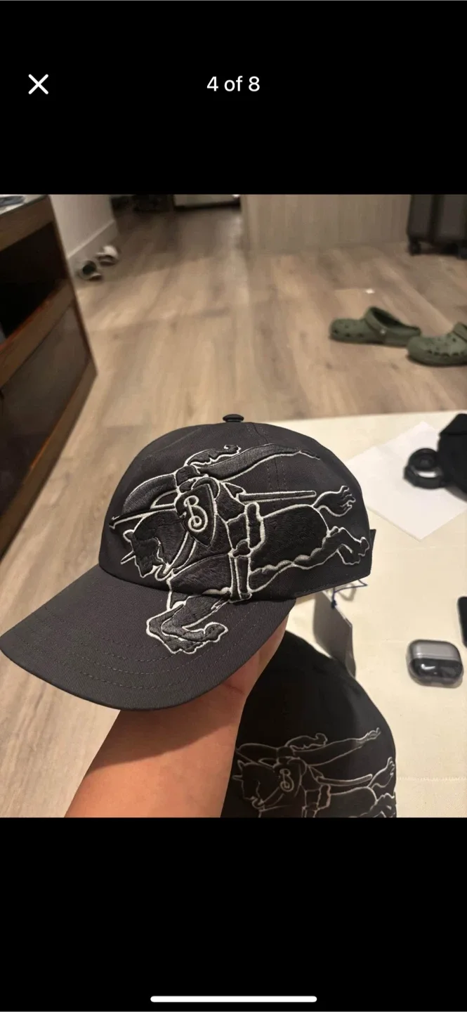 Burberry Equestrian Knight Charcoal Cap - New with Tags! image indicator(2)