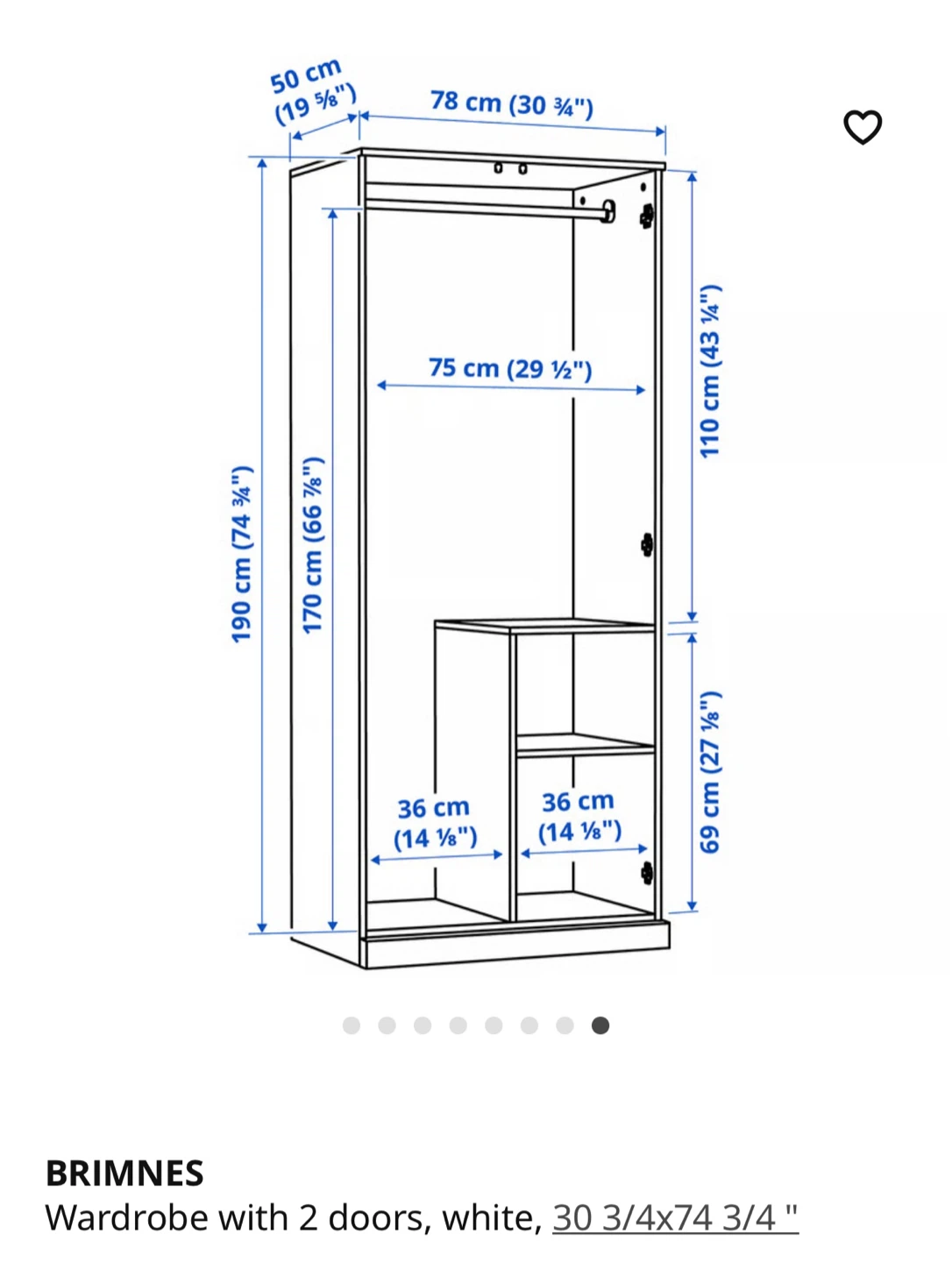 IKEA BRIMNES Wardrobe with 2 Doors - White - photo 4