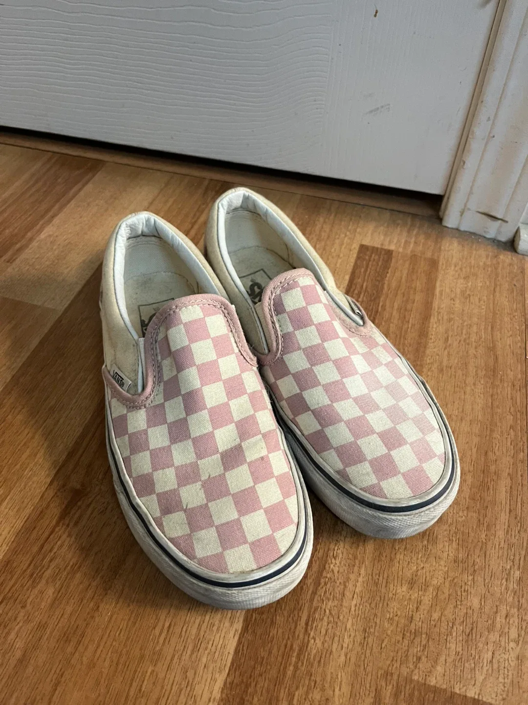 Vans Pink Checkerboard Slip-On Shoes - Size 6 thumbnail