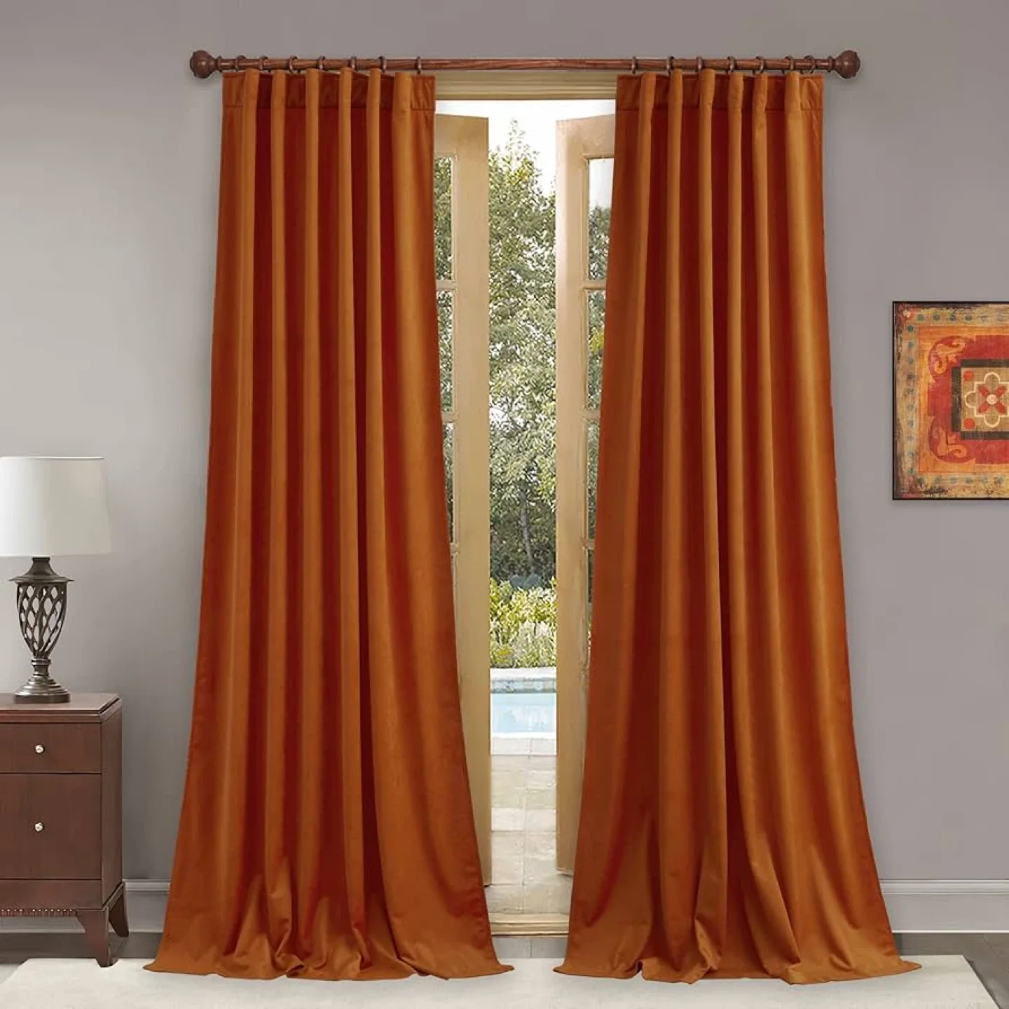 New Orange Velvet backtab Curtain W52x96L thumbnail