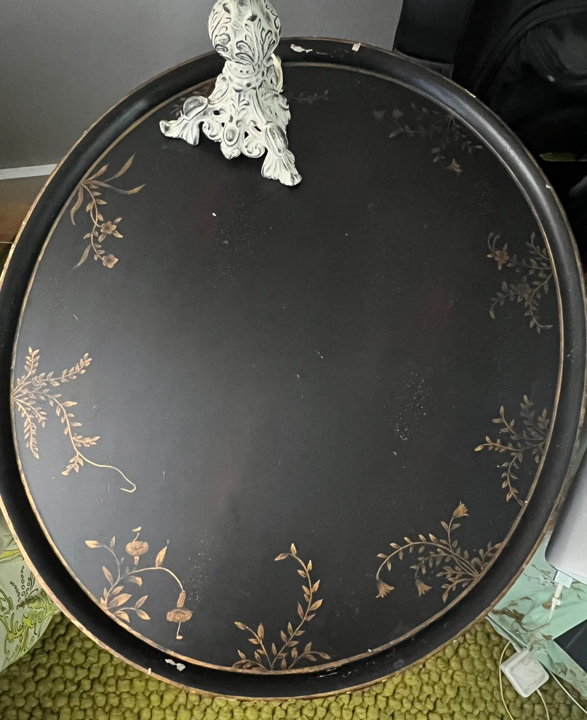 Antique Black Round Side Table with Floral Design - photo 3