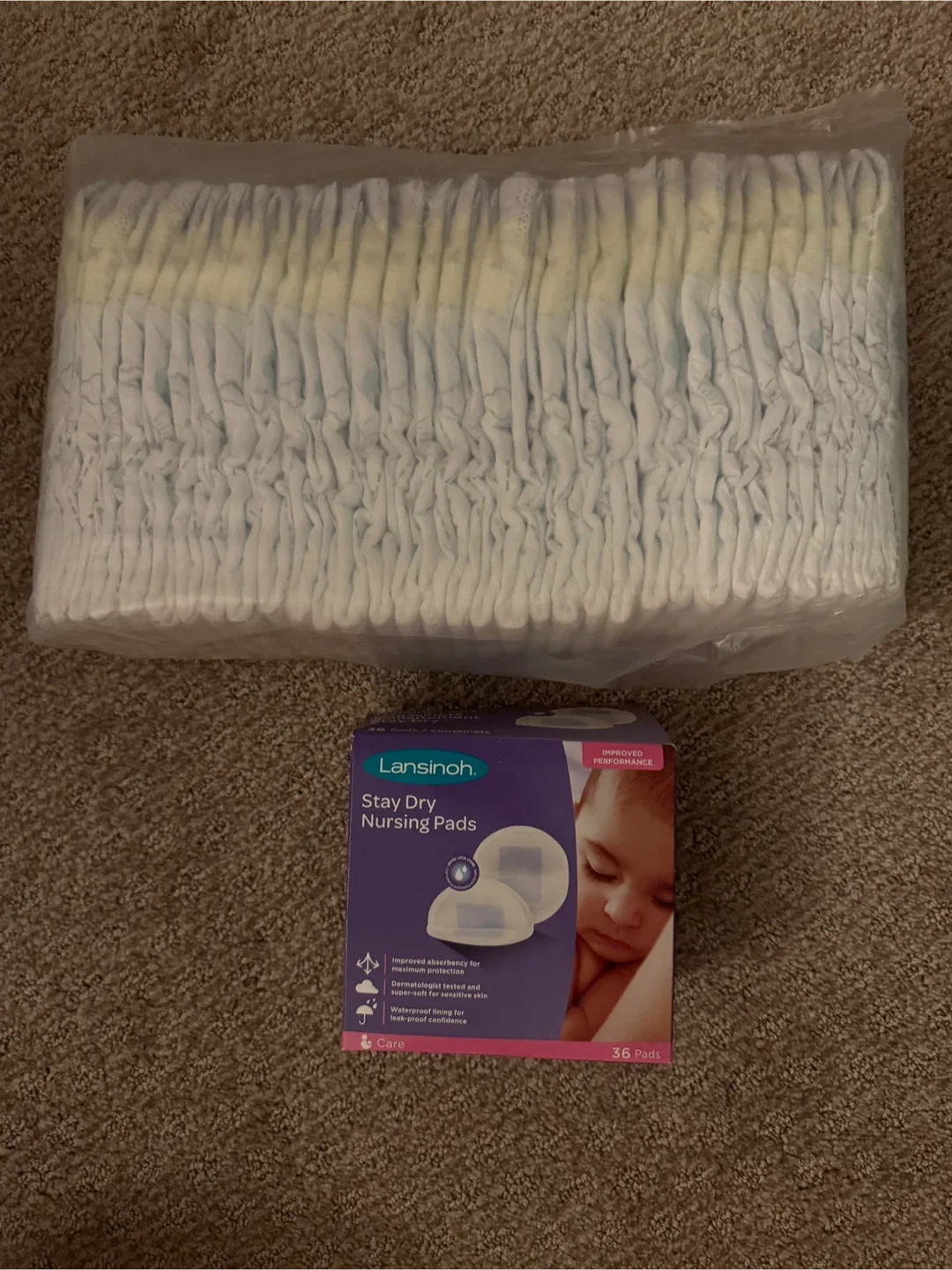 Stay Dry Nursing Pads( 27) and size 3 Pampers(33)