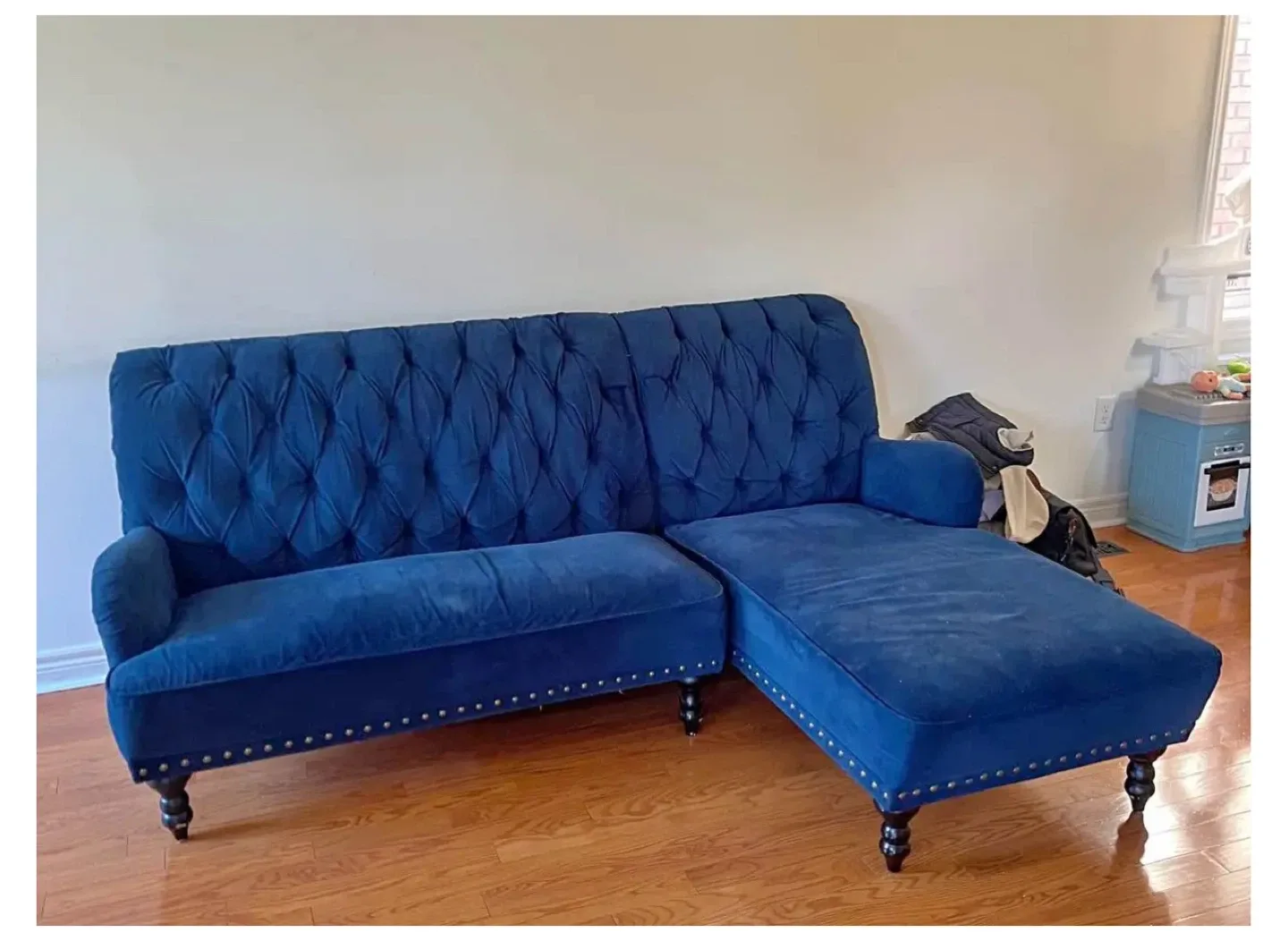 Blue Velvet Tufted Sectional Sofa thumbnail
