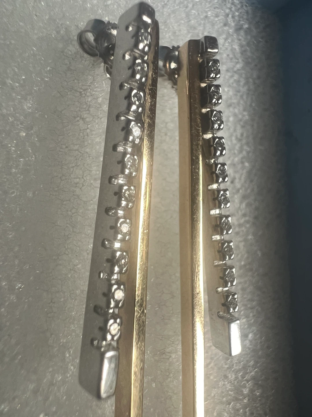 14 k Two-Tone Bar Drop  Diamond Earrings
