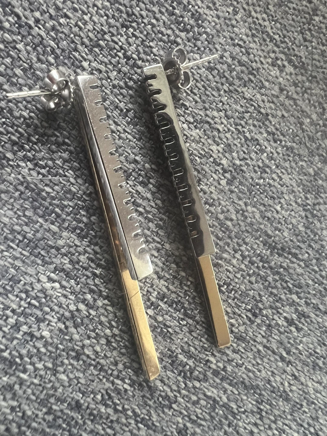 14 k Two-Tone Bar Drop  Diamond Earrings - photo 3