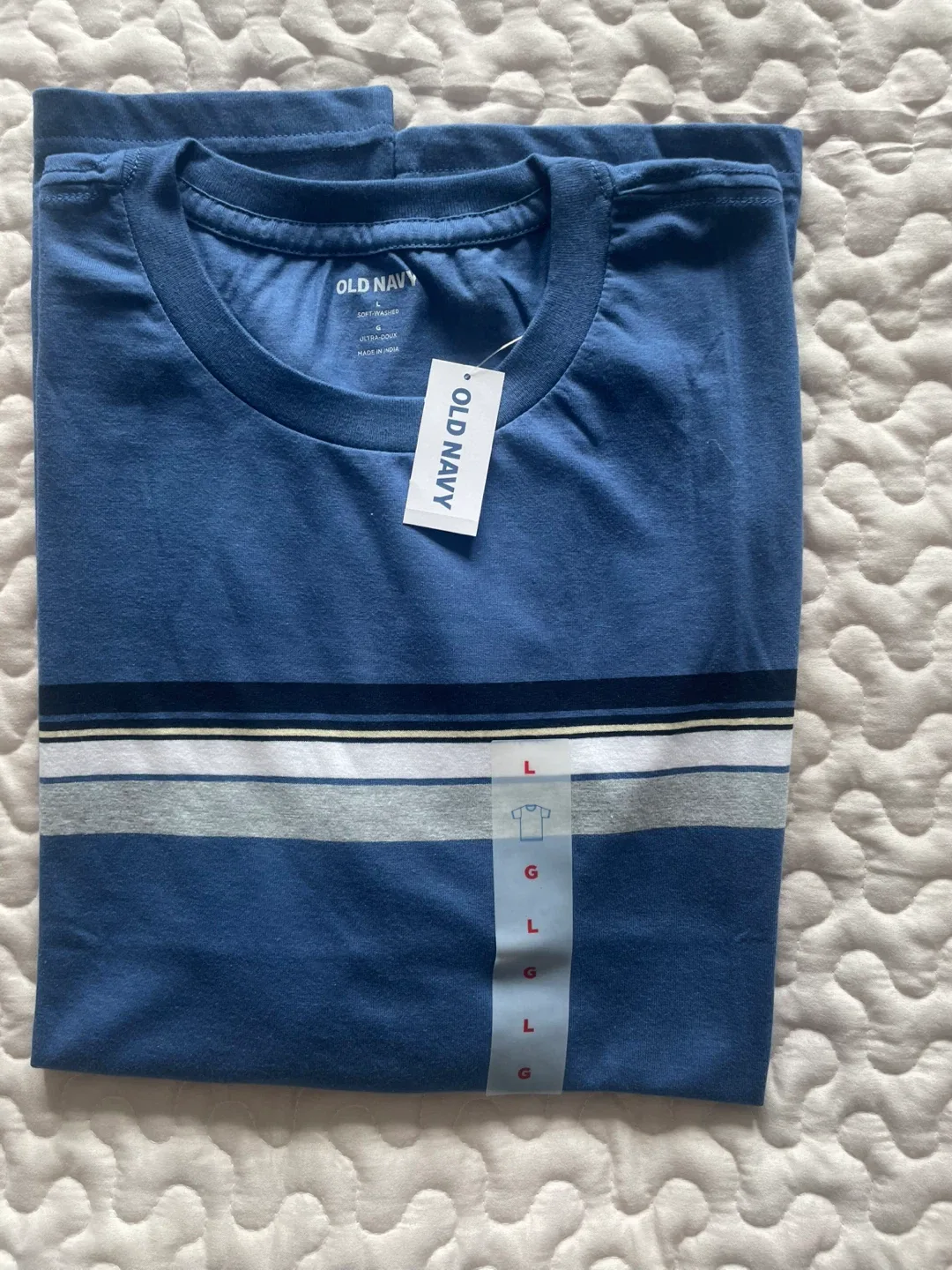 Brand NWT Old Navy Blue Striped T-Shirt - Size L image indicator(2)