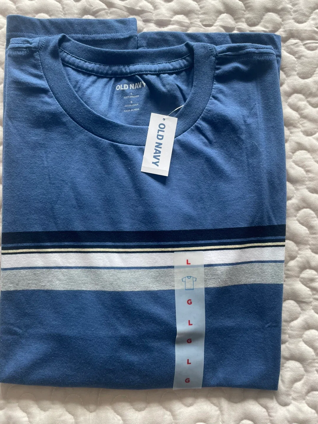 Brand NWT Old Navy Blue Striped T-Shirt - Size L image indicator(3)