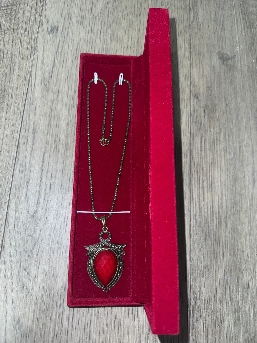 Red Stone Pendant Necklace with Box thumbnail