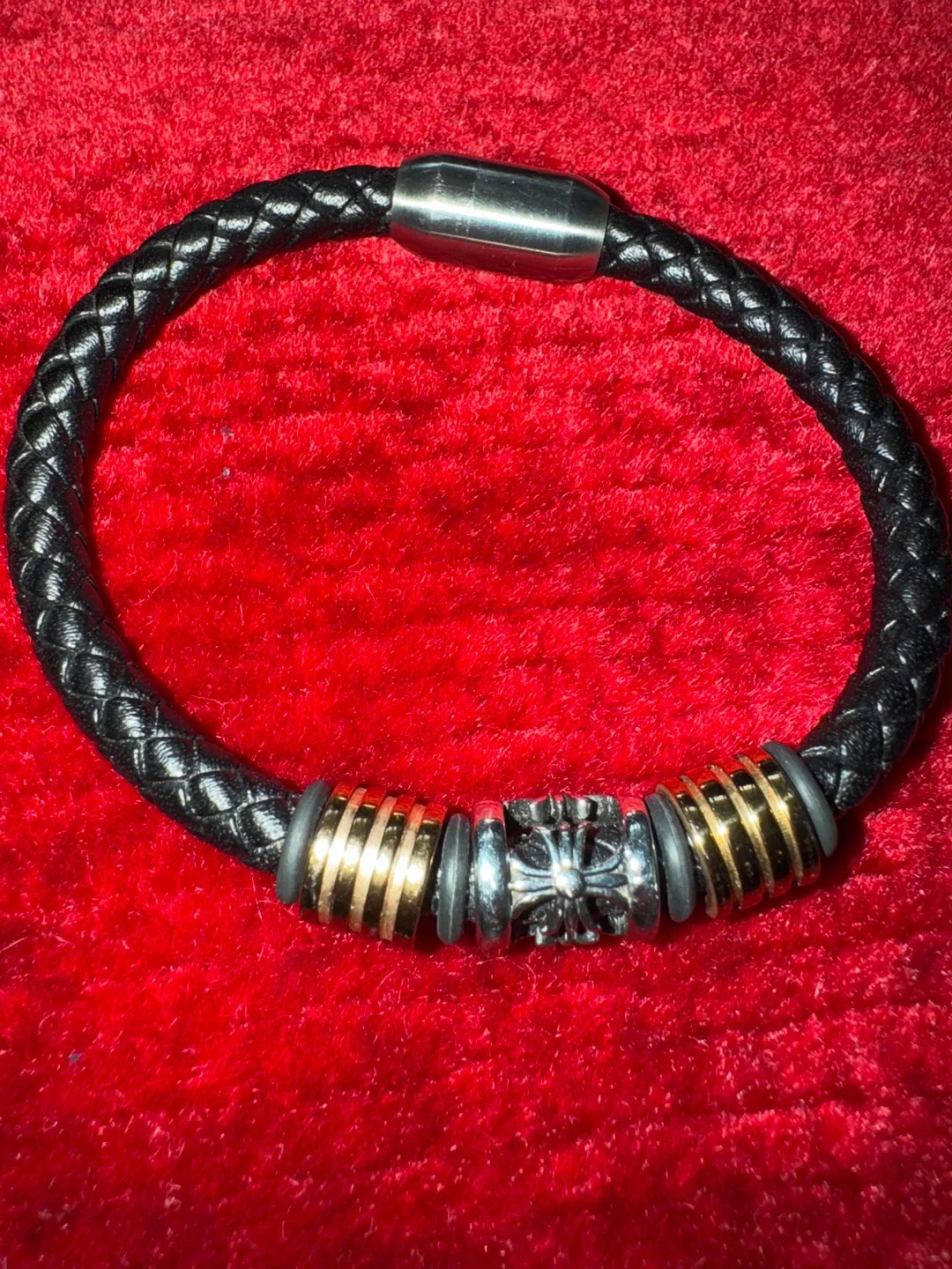 Braided Leather Bracelet with Chrome Hearts Style Detail thumbnail