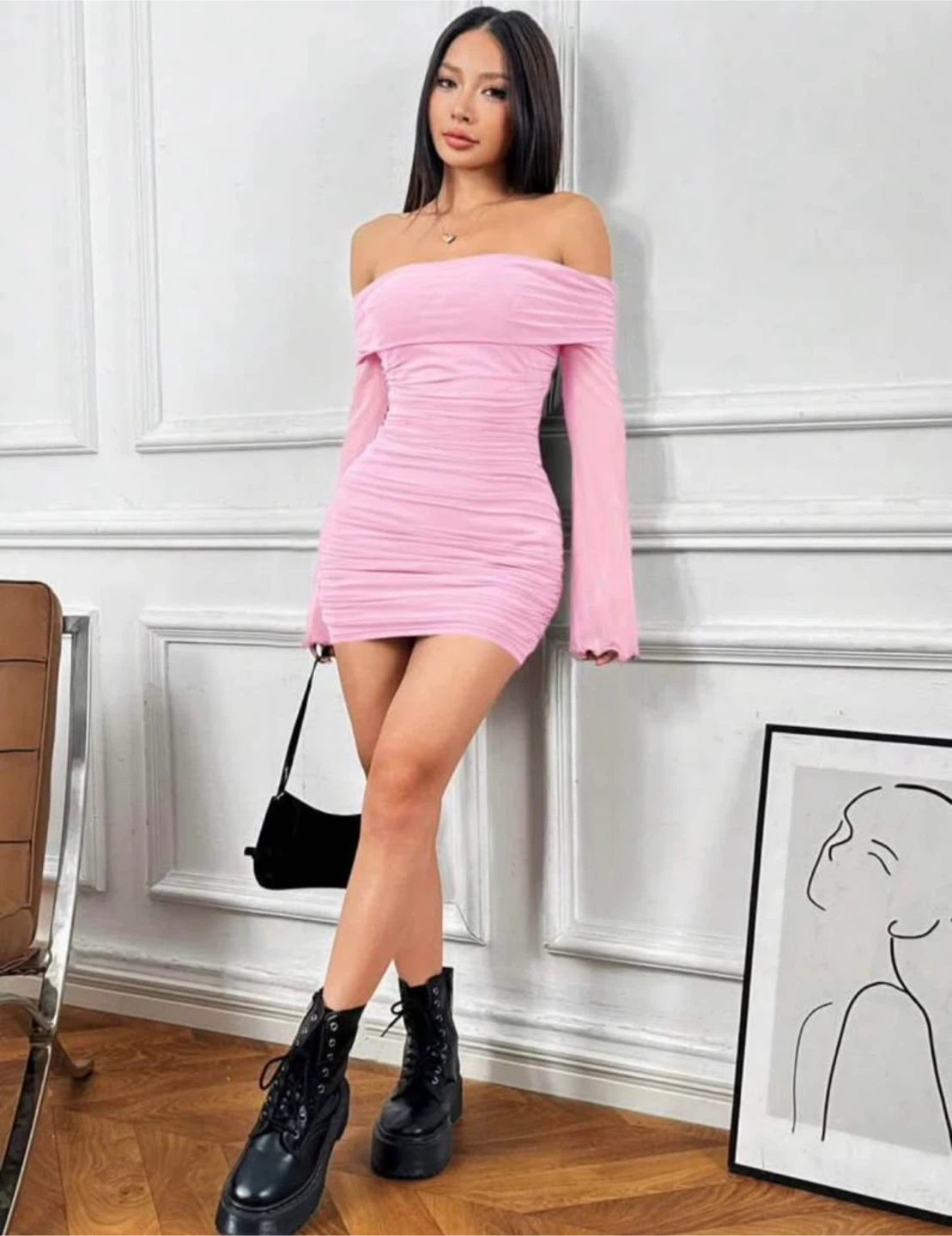 Pink Off-Shoulder Ruched Mini Birthday Dress - photo 4
