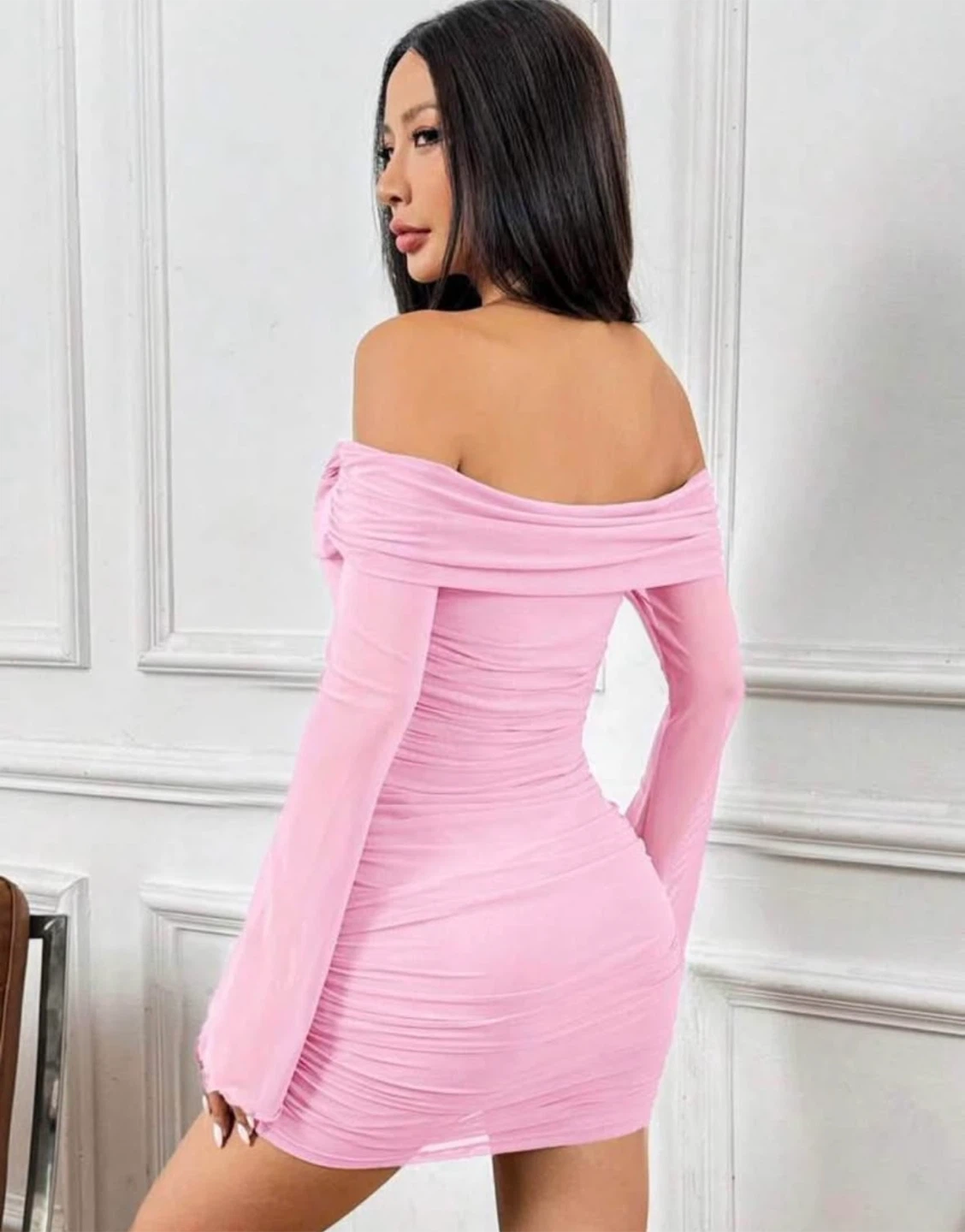 Pink Off-Shoulder Ruched Mini Birthday Dress - photo 2