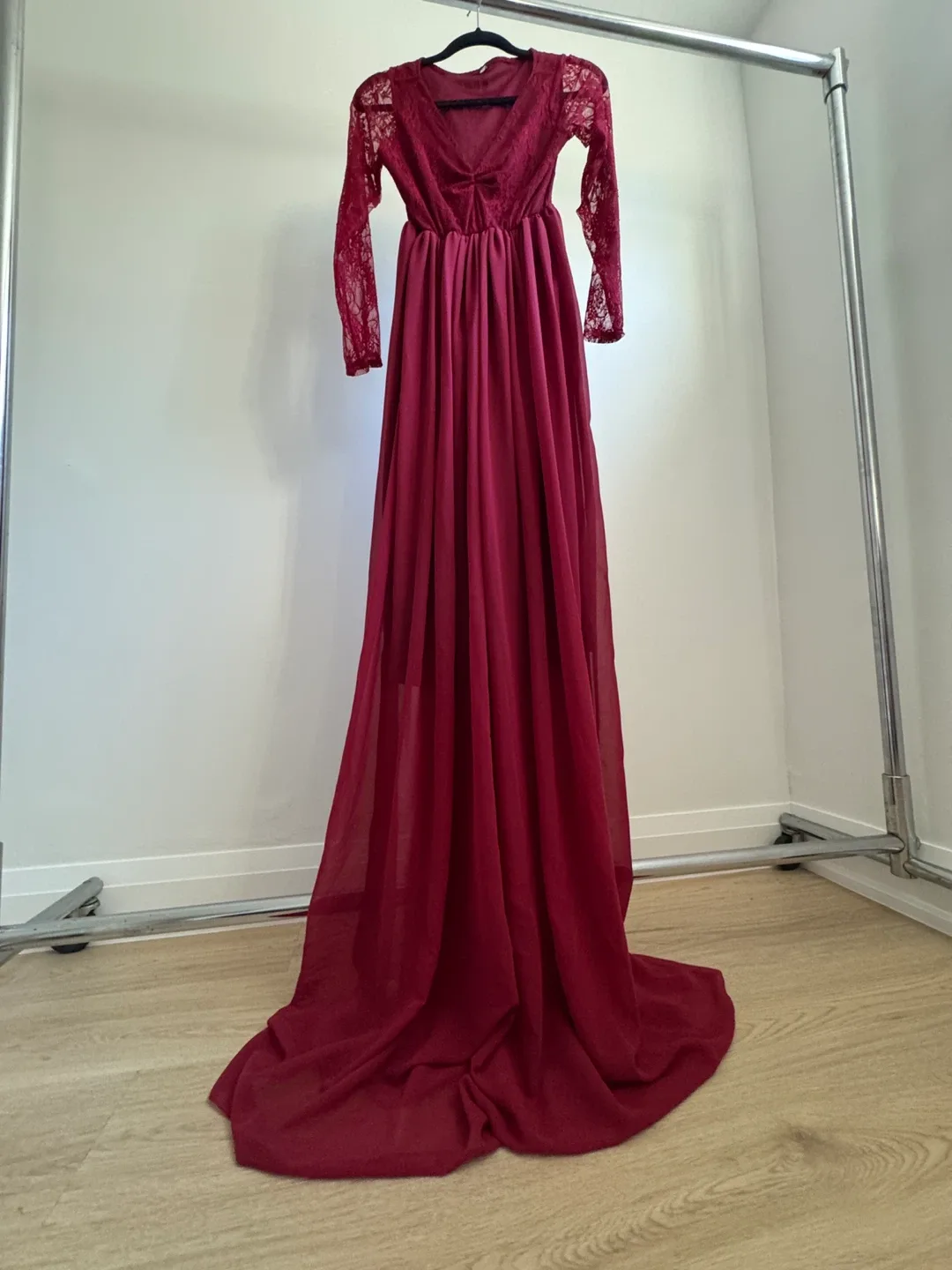 Burgundy Lace Long Sleeve Dress - Size M thumbnail