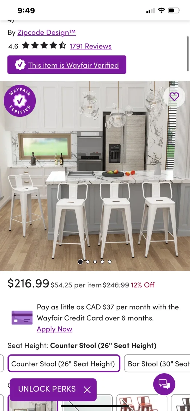 Zipcode Design White Counter Stool - 26" Seat Height image indicator(5)