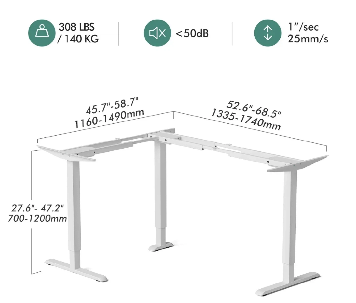 L-Shaped Standing Desk Frame (White) - photo 2