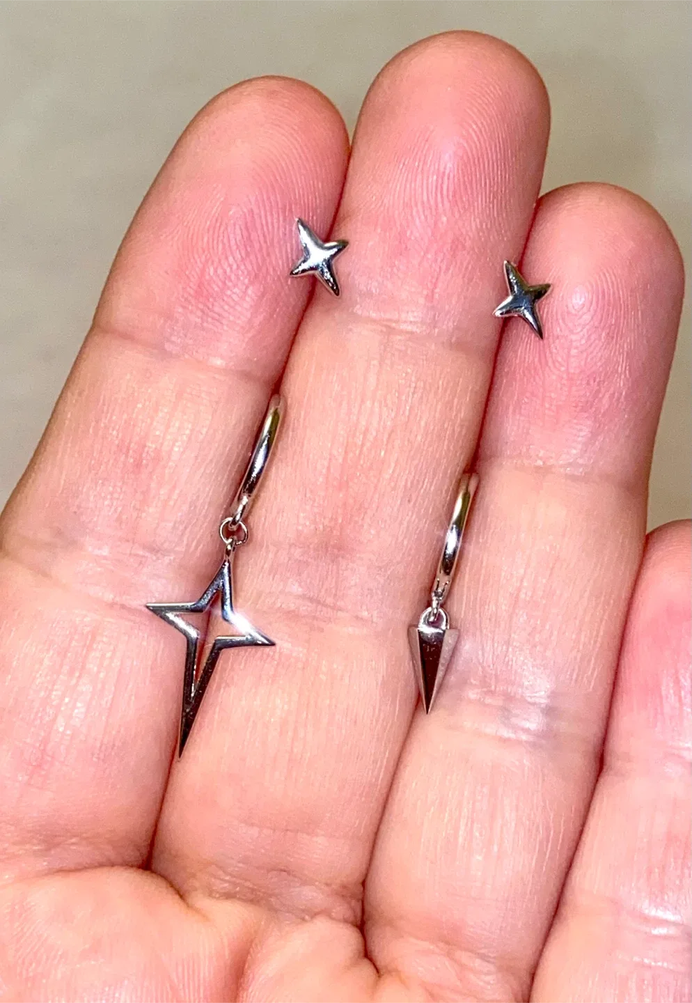 Star ⭐️ 925 Silver Earrings Set ( for double pierced ears ) image indicator(2)