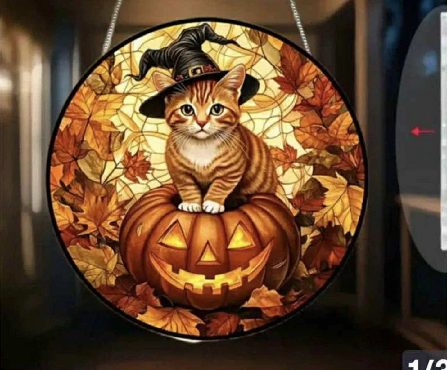 2D acrylic sun catcher,  Halloween cat & pumpkin, new thumbnail