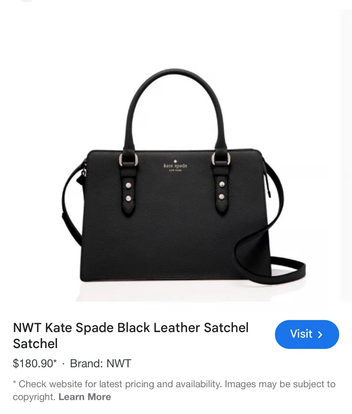 Kate Spade Black Leather Satchel thumbnail