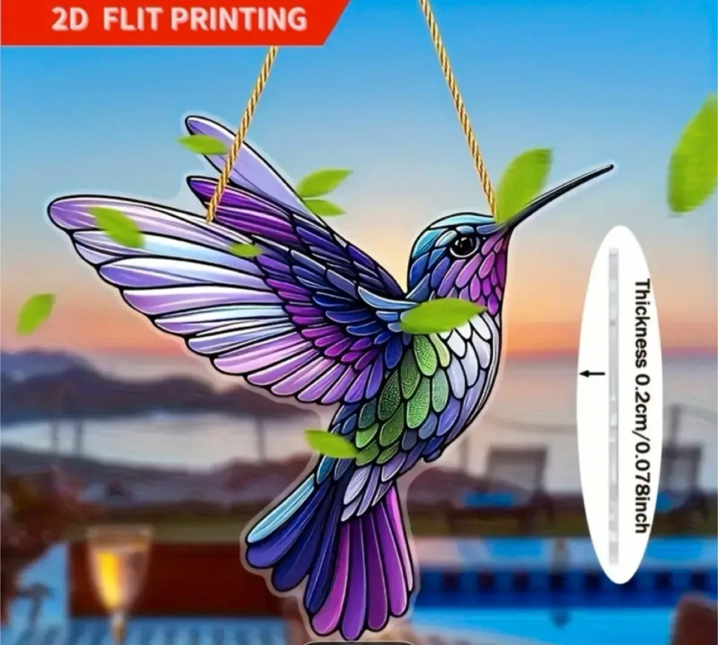 2D acrylic sun catcher, hummingbird, new thumbnail