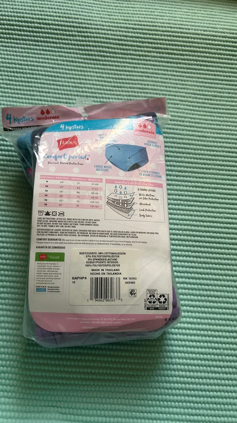 New Hanes Comfort Period Girls' Hipster Underwear, Size 12 image indicator(3)