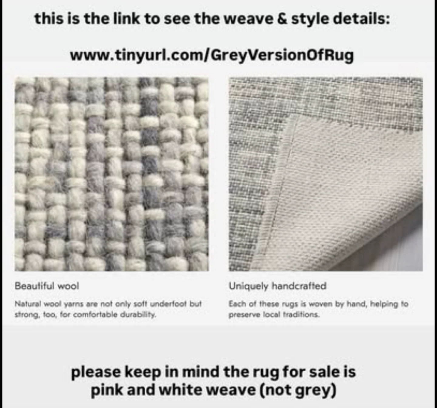 NEW! West Elm Pink+White Heathered Basketweave Wool Rug - photo 3