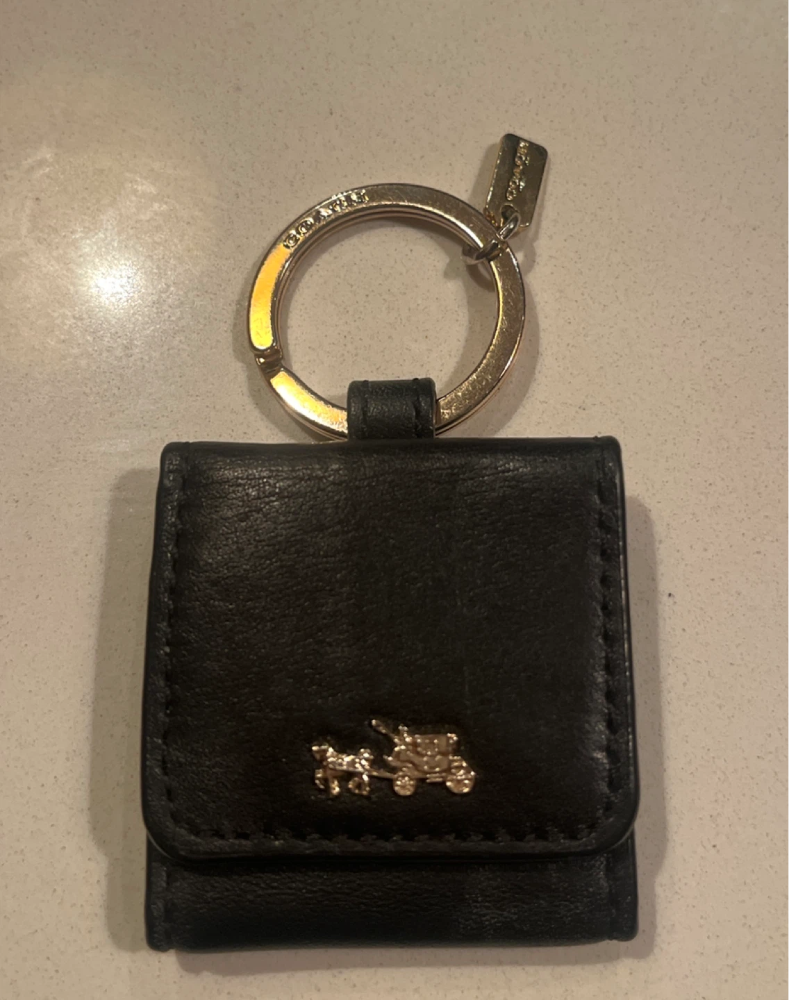 Coach Black Leather Keychain