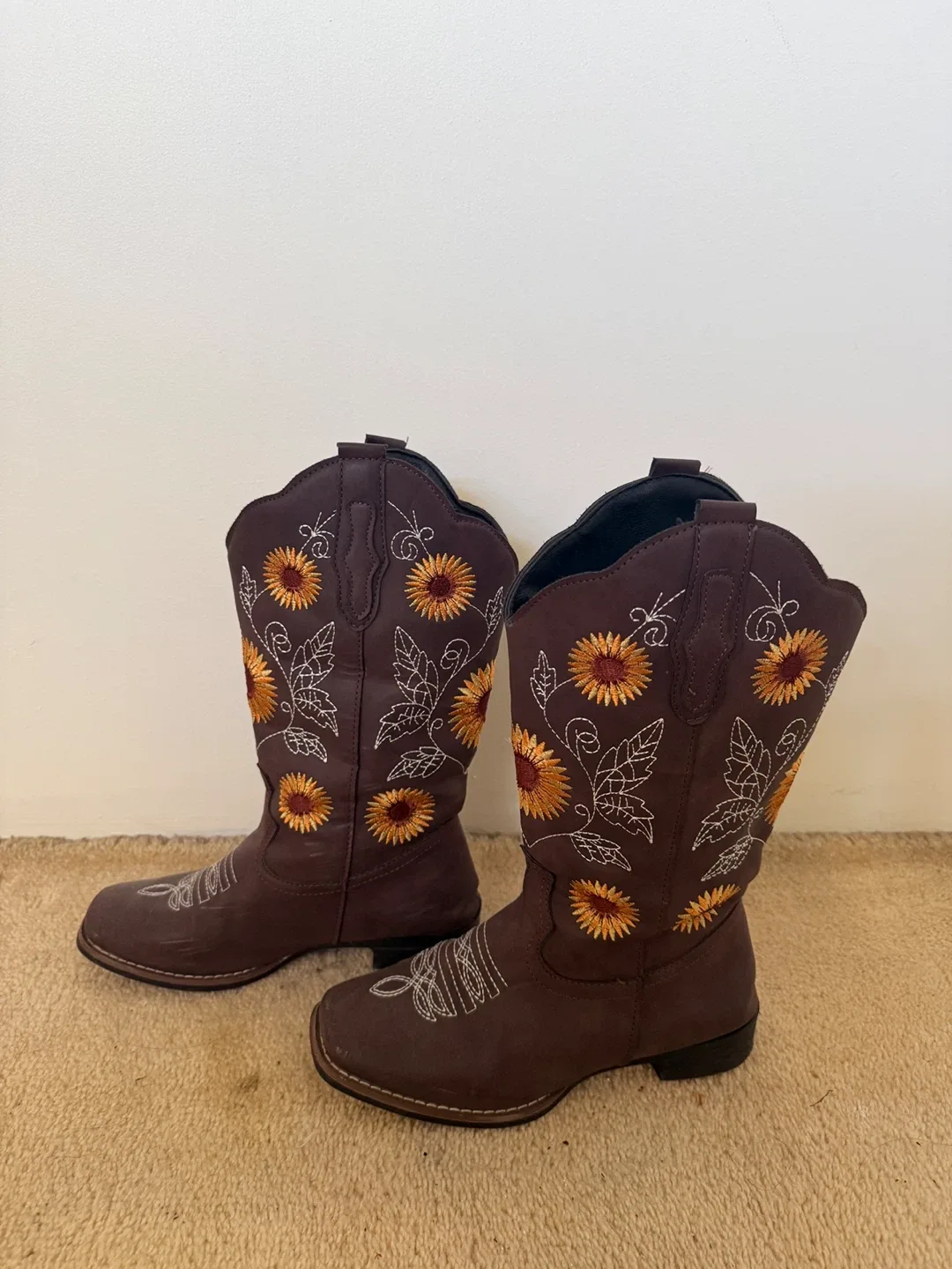 Brown Cowboy Boots with Sunflower Embroidery thumbnail
