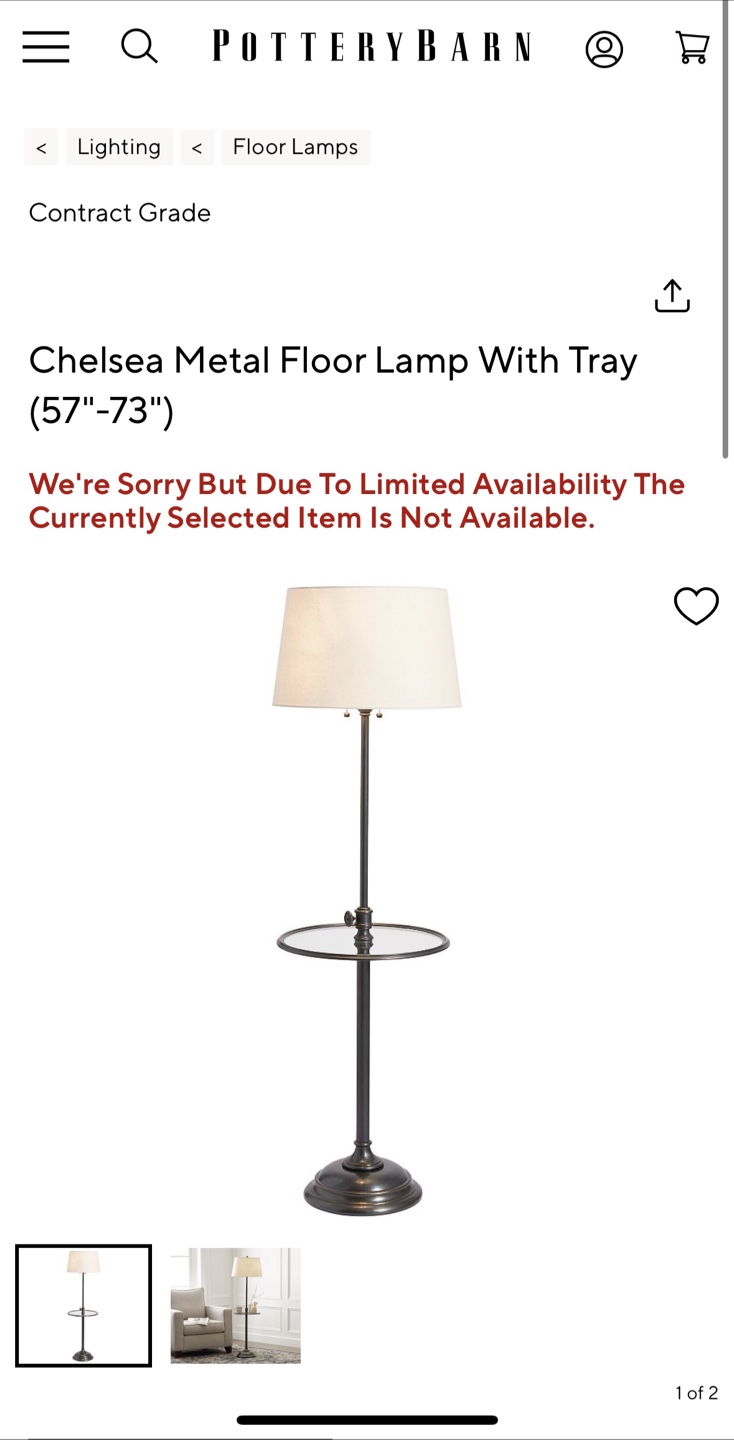 Pottery Barn Chelsea Metal Floor Lamp with Tray Adjustable H - photo 5