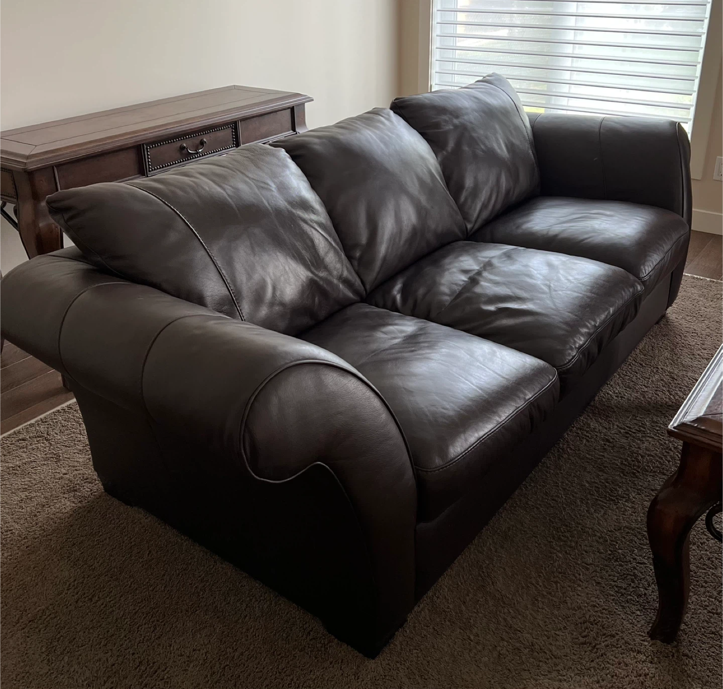 3-Seater Dark Brown Leather Sofa