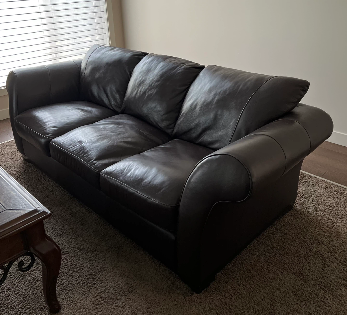 3-Seater Dark Brown Leather Sofa - photo 2