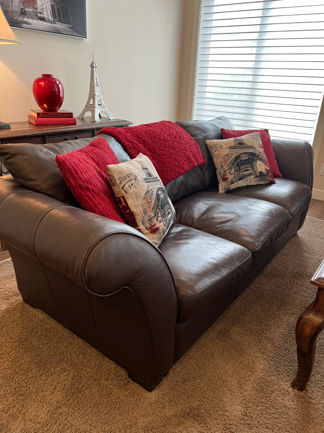 3-Seater Dark Brown Leather Sofa - photo 3