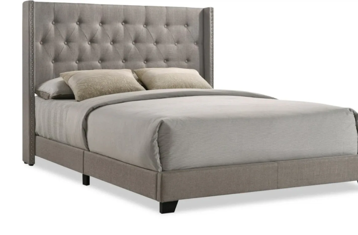 Upholstered Bed Frame with Wingback Headboard - Grey thumbnail