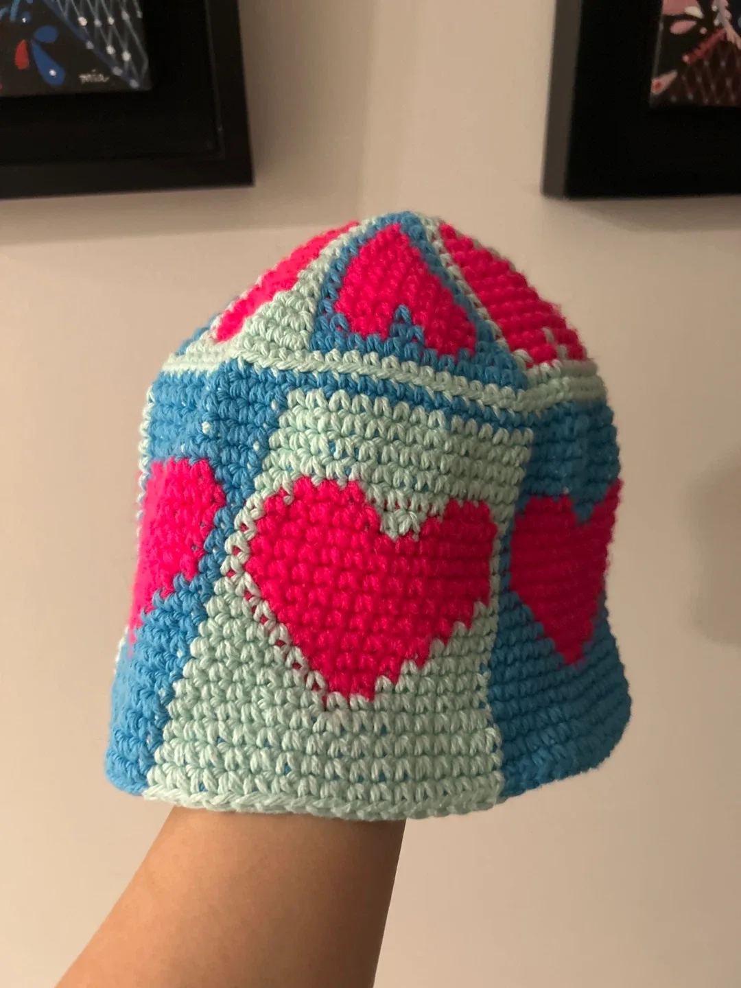 Handmade Crochet Bucket Hat - Hearts thumbnail