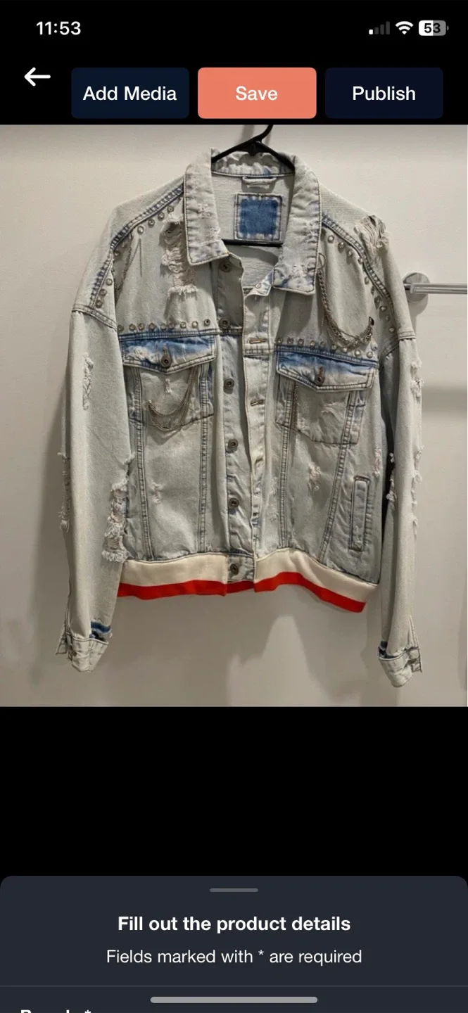 Light Blue Denim Jacket Distressed OneSize Biker Style image indicator(3)